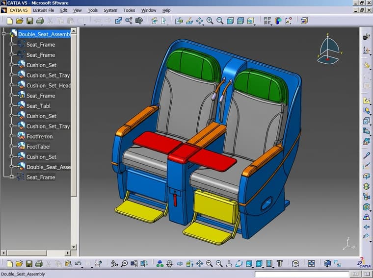 Parametric CAD — seat assembly model tree