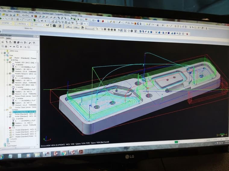 CAM toolpaths for a machined part